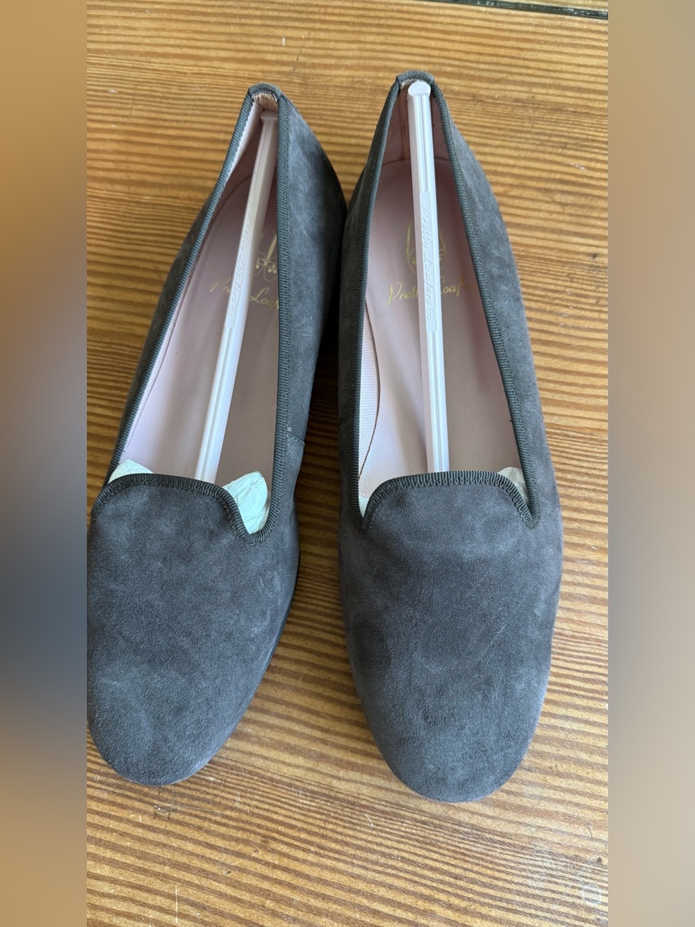 Made in Spain, chic grey suede slip on loafers
